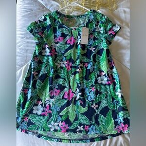 Lilly Pulitzer Navy Floral Short-Sleeve Tunic with Green, Pink & White Accents